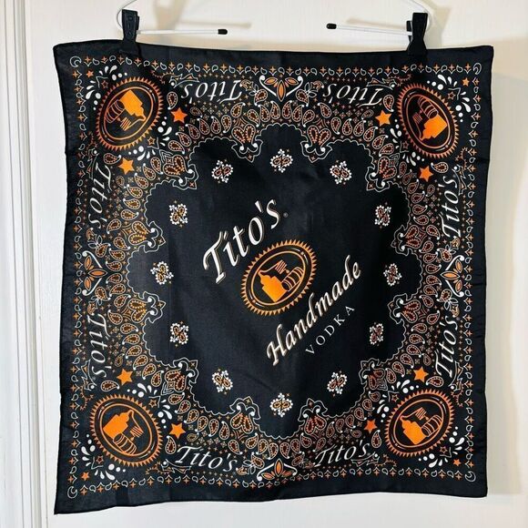 Tito’s Handmade Vodka bandanna black & orange 22” square - Picture 1 of 8